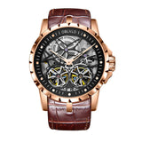 2019 OBLVLO Mens Military Watches Automatic Watches Waterproof Rose Gold Skeleton Watch Brown Leather Strap Montre Homme OBL3606