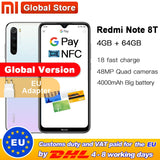 In Stock Global Version Xiaomi Redmi Note 8T 4GB RAM 64GB ROM Mobile Phone NFC 48MP Quad Rear Camera Snapdragon 665 Octa Core