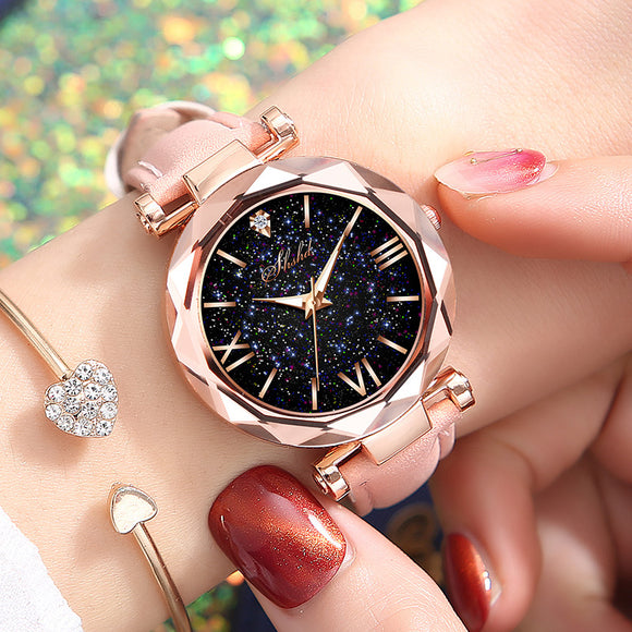 Women Casual Leather Ladies Watch Quartz Wrist Watch Starry Sky Female Clock reloj mujer relogio feminino