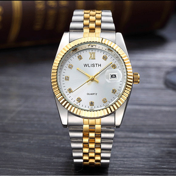 2018 WLISTH Luxury Gold Watch Lady Men Lover Stainless Steel Quartz Waterproof Male Wristwatches for men Analog Auto date clcok